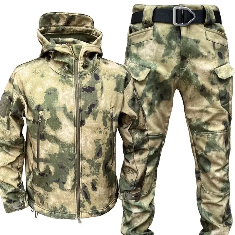 Men Spring Autumn New Soft Shell Short Loose Storm Jacket Set Male Army Fan Windproof Breathable Velvet Mountaineering Jacket 5557 single row male shell mx4 2mm pci e 6p spacing air docking plastic shell connector buckle plug