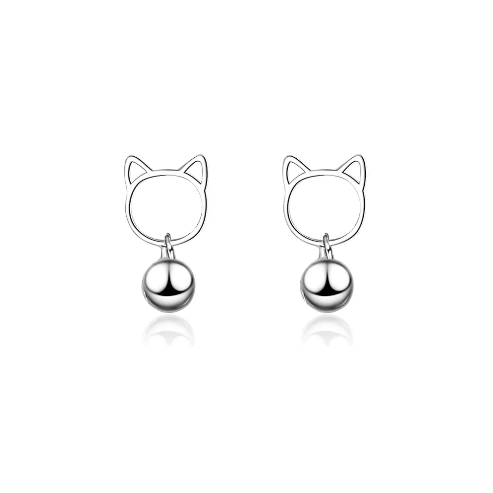 Fashion Silver 925 Earrings Female Jewelry Trendy Cat Bell Stud