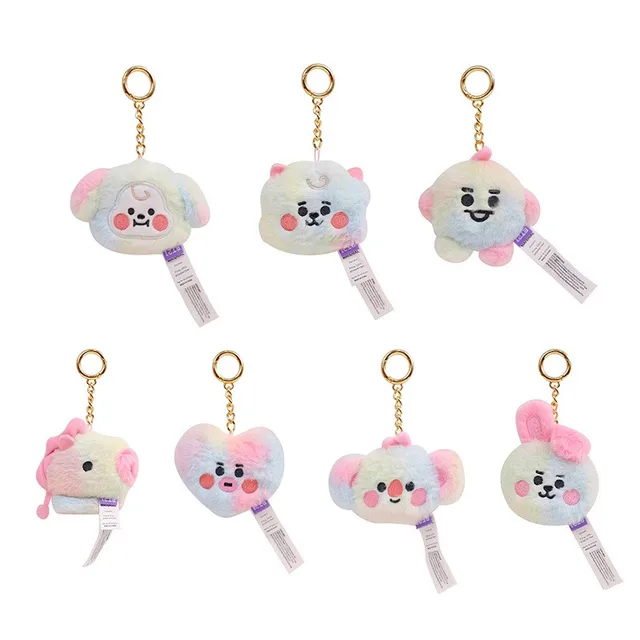 Kawaii Bt21 Anime Peripheral Rainbow Series Cartoon Cute Tata Chimmy Cooky Shooky Mang Koya Plush Ornament Birthday Present 1