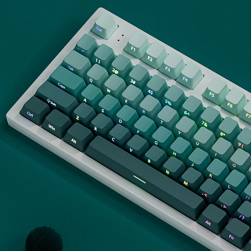 Gradient Green Shine Through Keycaps - PBT Double Shot Side Printed, OEM Profile for Gaming Keyboards (135 Keys)