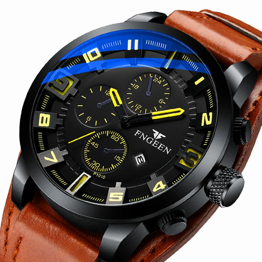 

Trend Large Dial Quartz Watch for Men Military Leather Belt Brand Male Hand Clock Fashion Leisure Waterproof Army Wristwatch