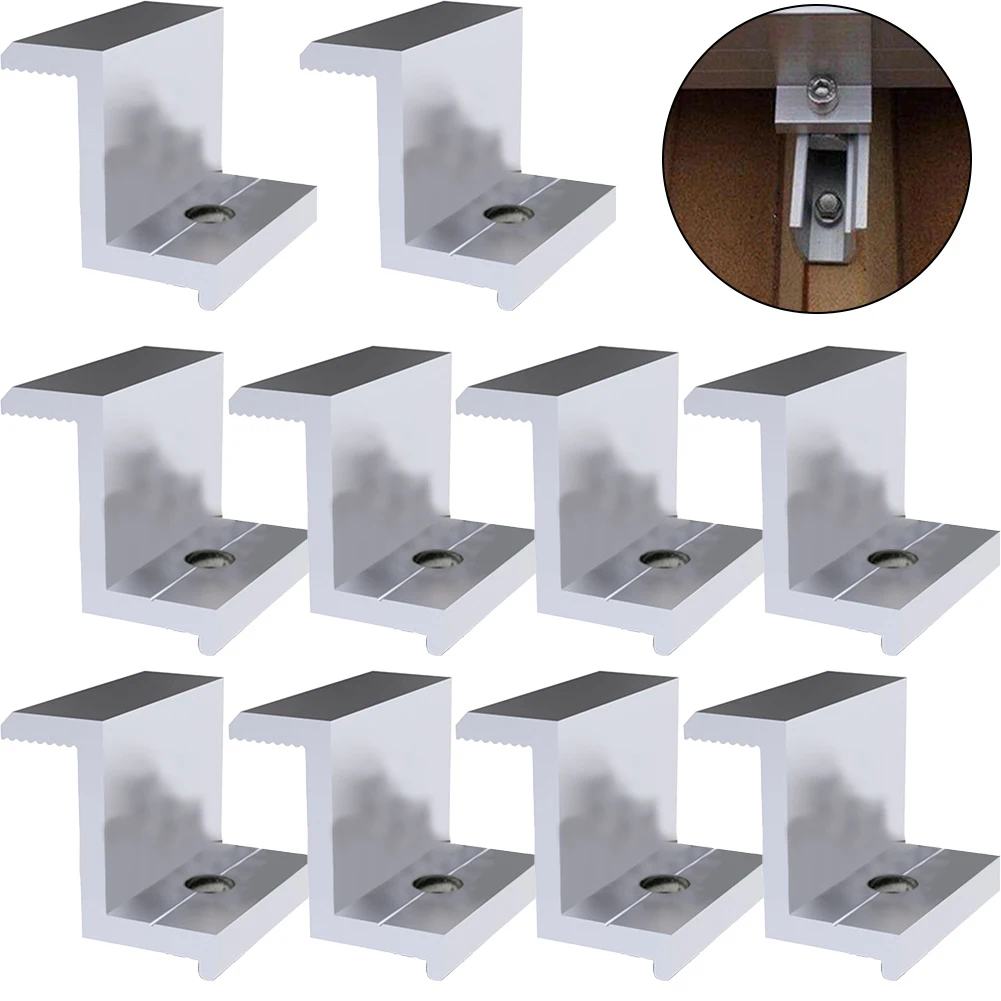 Solar Photovoltaic Brackets Aluminum-Alloy Clamp For Solar Module Panel Racking Mounts Accessories PV End Clamps 10Pcs solar panel clamps
