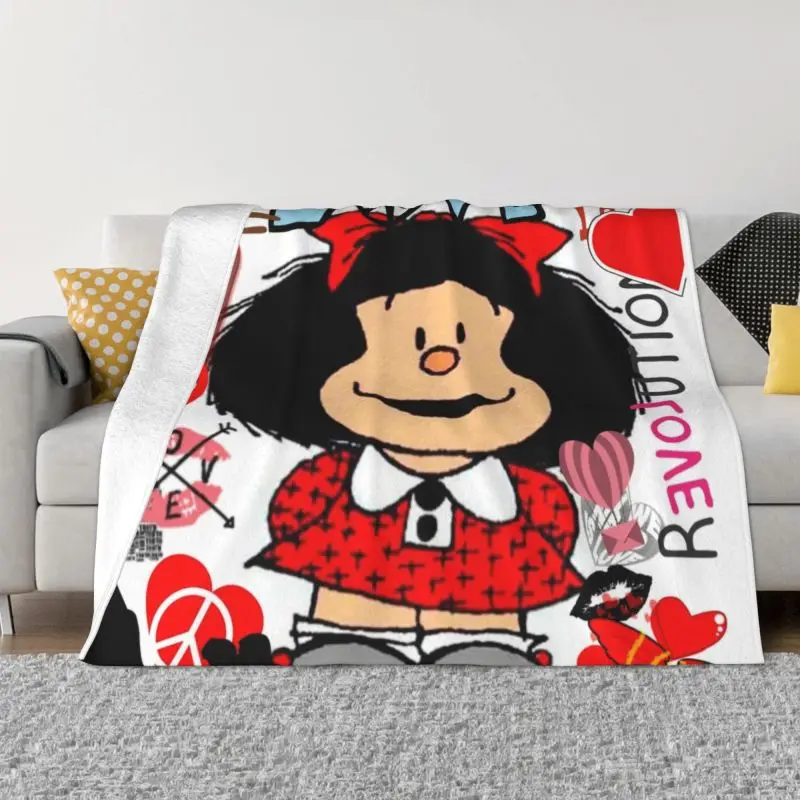 

Одеяло с сердечками Love And Mafalda, теплое флисовое мягкое фланелевое одеяло Quino манга, мультяшное домашнее демисезонное