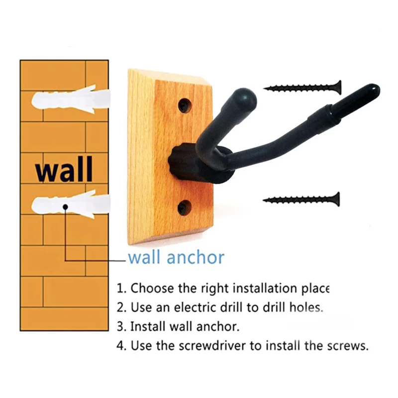 Violin Viola Wall Mount Hanger Wall Hook with Bow Hook Wooden Base 1 Pack for Displaying and Storing Violins Accessories