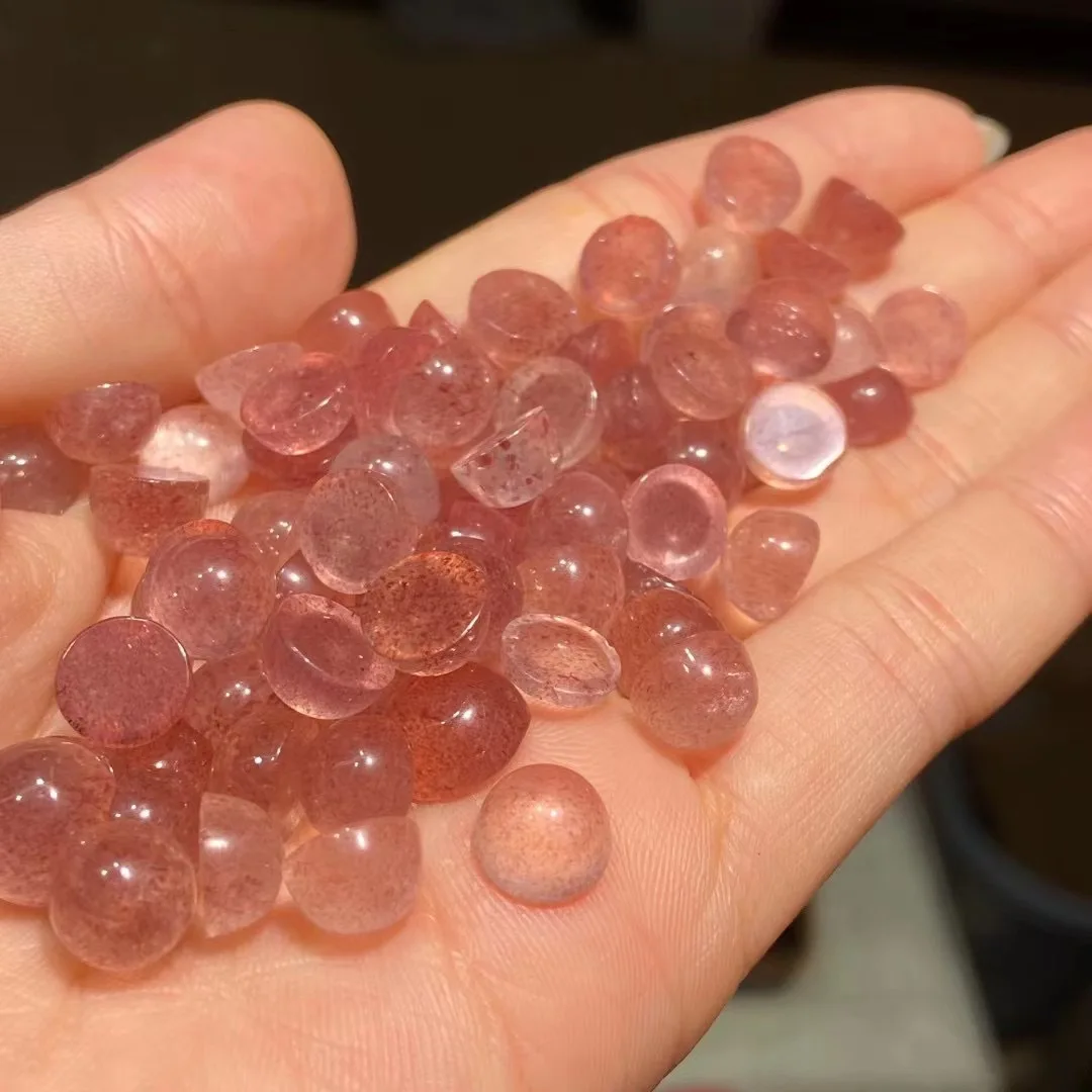 

PANGEM-Wholesale 10pcs/pack Genuine Strawberry Quartz Crystal 10mm Round Semi-Precious Gemstone Jewlery Cabochon Ring Face