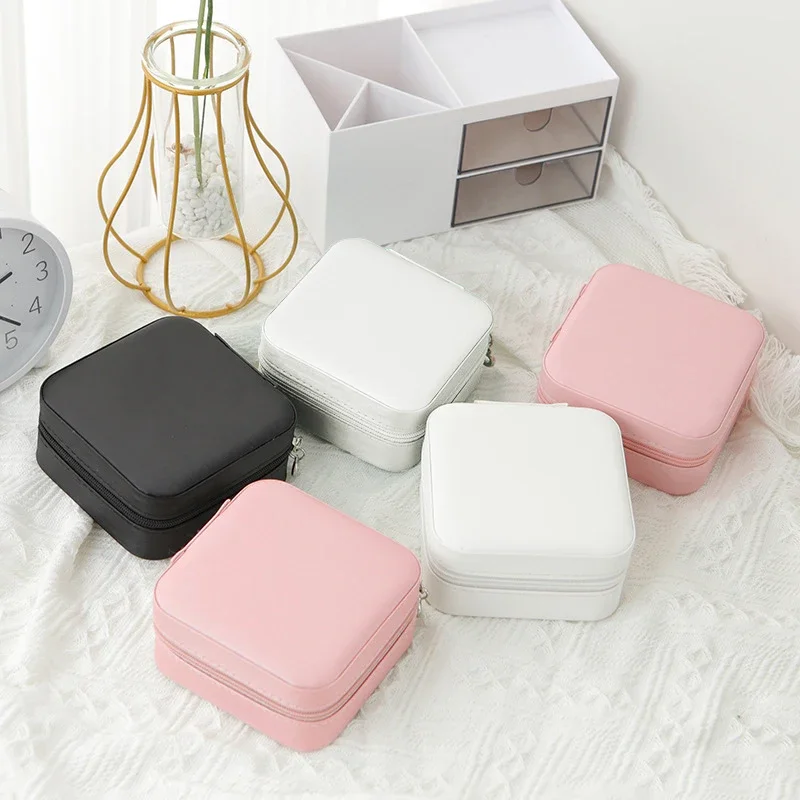 1pcs Single Layer Storage Box Ladies Travel Leather Jewelry Box Classic Black Pure White Fashion Pink Storage Box 2
