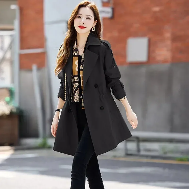 

Casual Double Breasted Mid-length Trench Jacket Korean Loose Drawstring Abrigos Gabardina Women Windbreaker Spring Chic Coats