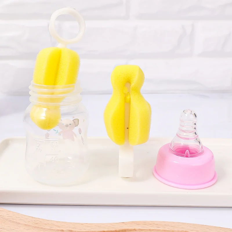 Brosse en éponge jaune pour bébé, outils de lavage de bouteille de lait,  brosse à livres rotative à 360 °, nettoyant pour sucette pour bébé