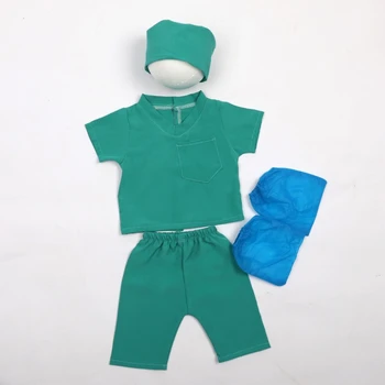 Costume da dottore neonato Abiti fotografici Costume da gioco cos Camicia Cappello Pantaloni Puntelli per riprese fotografiche Body per foto per bambini