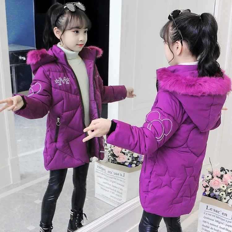 Girls Winter Jacket - Heavyweight Long Style Coat With Detachable Velvet Hood