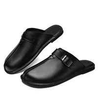 Sandales classiques en cuir pour hommes, pantoufles de marche, confortables, légères, pour l'extérieur, demi-glisse, nouvelle collection été 4
