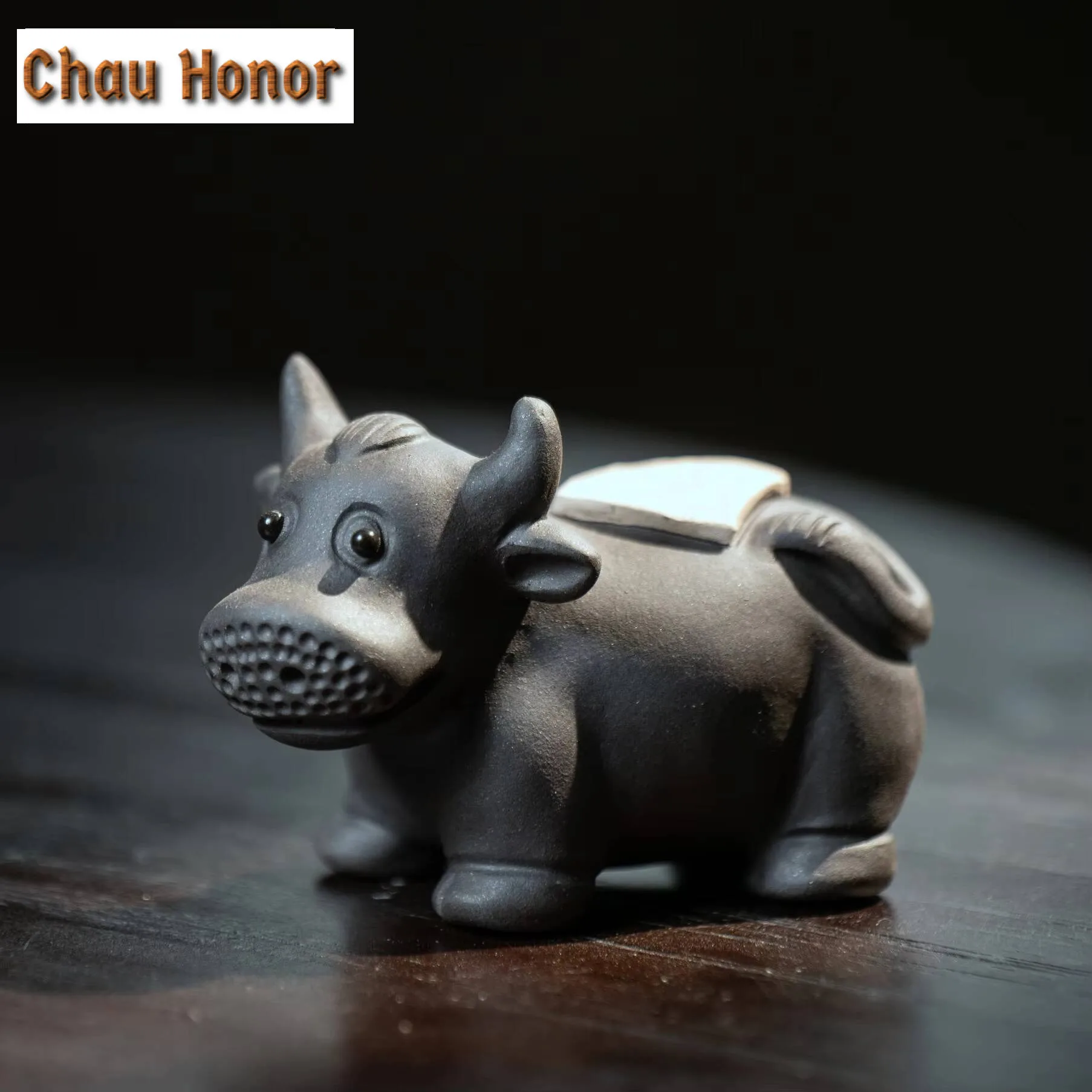 Yixing Purple Clay Tea Pet Chinese Five Blessed Ox Statue Ornaments Handmade Sculpture Figurine Crafts Zisha Tea Set Decoration