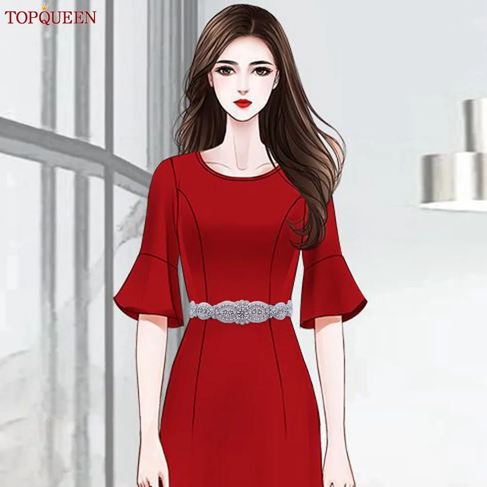 TOPQUEEN S490-B Women\'s Black Elastic Belt Gown Daily Luxurious with Rhinestones Elegant Unique Fashion Party Evening Dress Sash