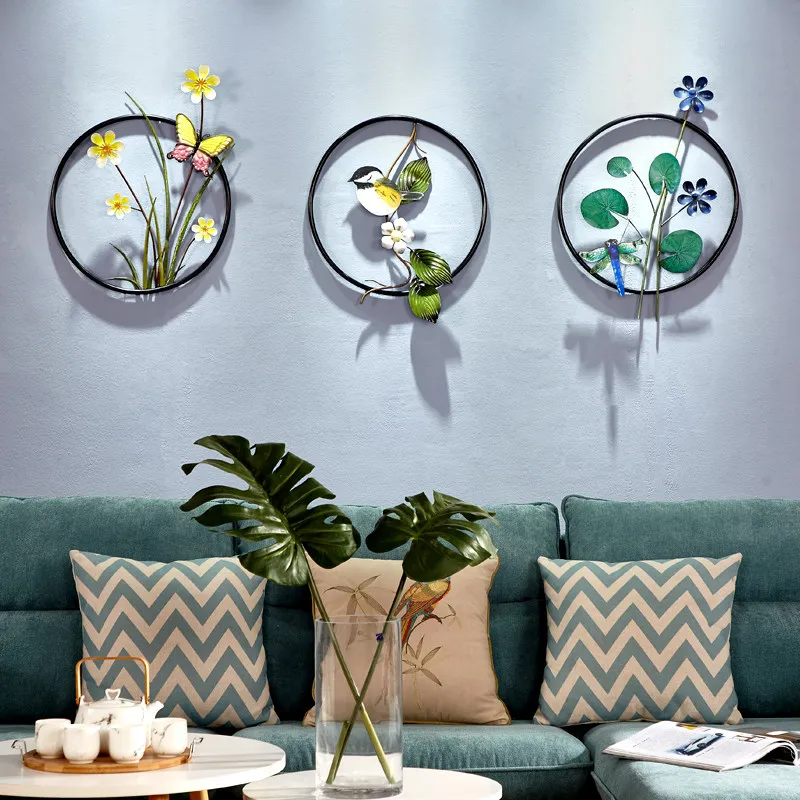 

Modern Wrought Iron Flower Bird Round Ring Wall Mural Home Livingroom Proch 3D Wall Sticker Hotel Club Wall Hanging Decoration