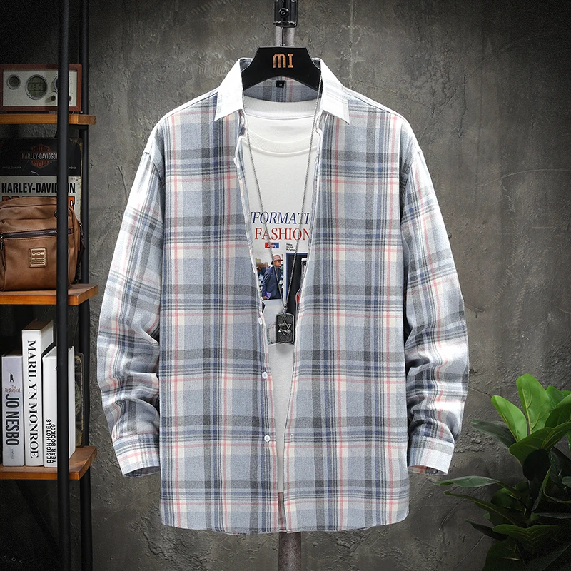 Plaid shirt Men long Sleeve Shirt Casual Social Slim Shirt male Cotton Mens Dress Shirts 4XL 5XL Legible