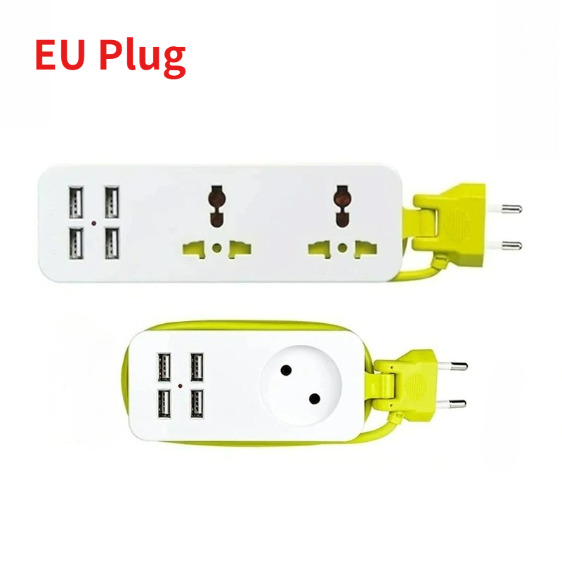 Multiple Socket EU Plug Extension Line Power Adapter with 4 USB Ports Portable Travel Outlet AC220V Household Adapter Sockets
