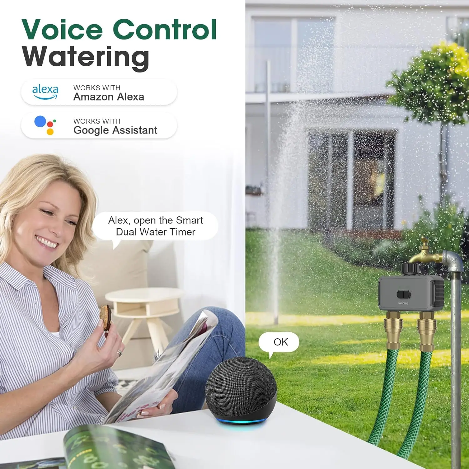 Insoma Automatic Water Timer with Gateway Dual Hose Garden Irrigation Watering System Remote Sprinkler Programmer support Alexa 2