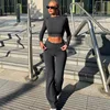 Hawthaw Women 2024 Spring Autumn Long Sleeve Crop Tops Long Pants Two Piece Matching Sets Outfits Streetwear Wholesale Items 1