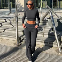 Hawthaw Women 2024 Spring Autumn Long Sleeve Crop Tops Long Pants Two Piece Matching Sets Outfits Streetwear Wholesale Items 1
