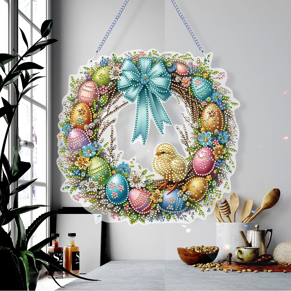 DIY Acrylic Easter Wreath Diamond Painting Pendant