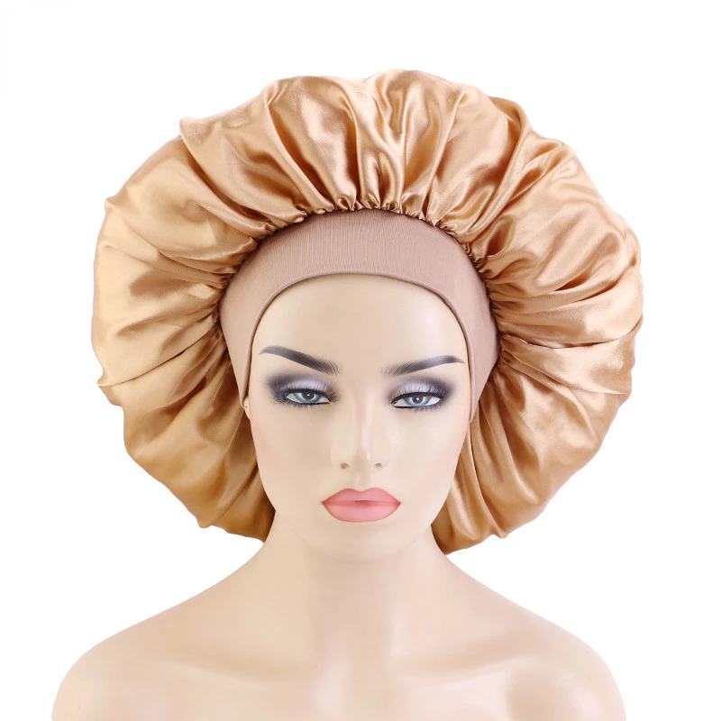 Women Night Sleep Hair Caps Silky Satin Double Layer Adjust Head