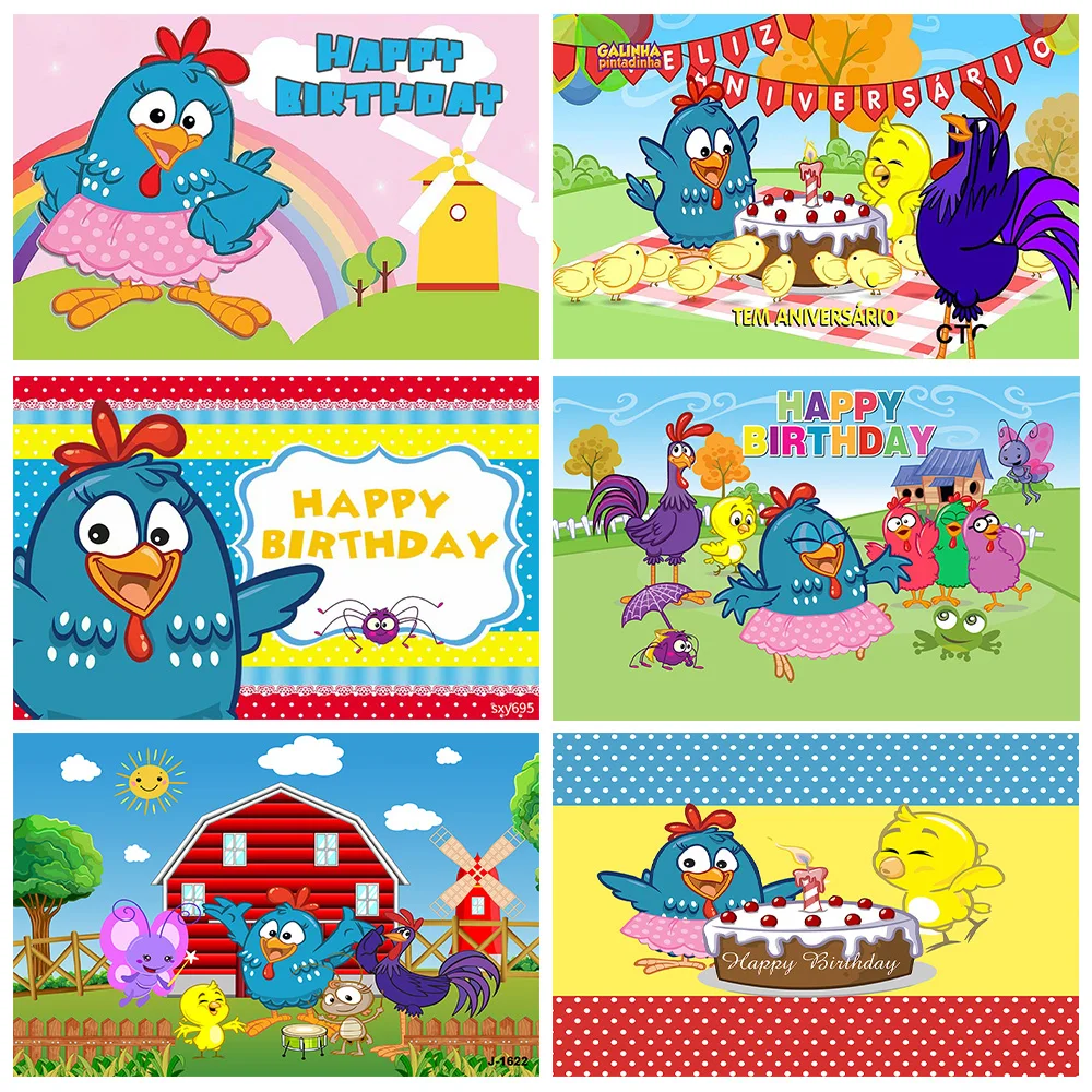 Cartoon Huhn Bauernhof Hintergrund Kinder Geburtstag Party Banner Dekoration Lieferungen Baby Party Geschenk Tier Kinder Vinyl Foto Requisiten