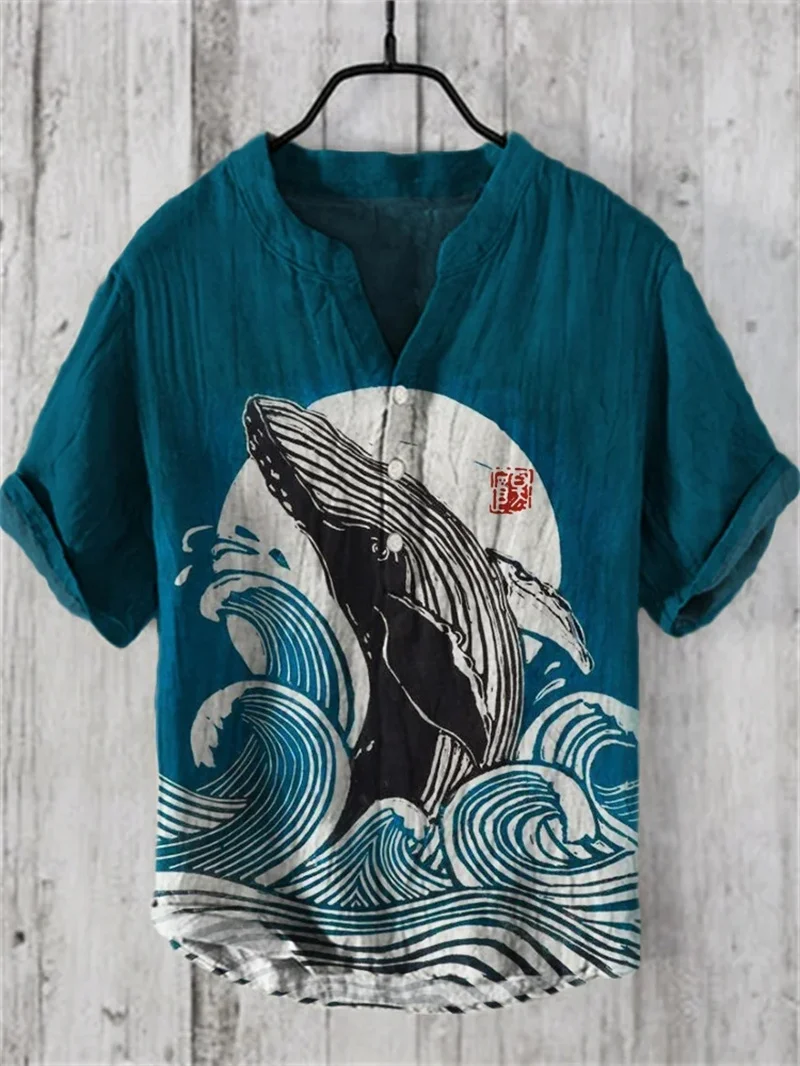 shirts independent station casual fish  pattern Hawaiian style printed shirts men's tops 4