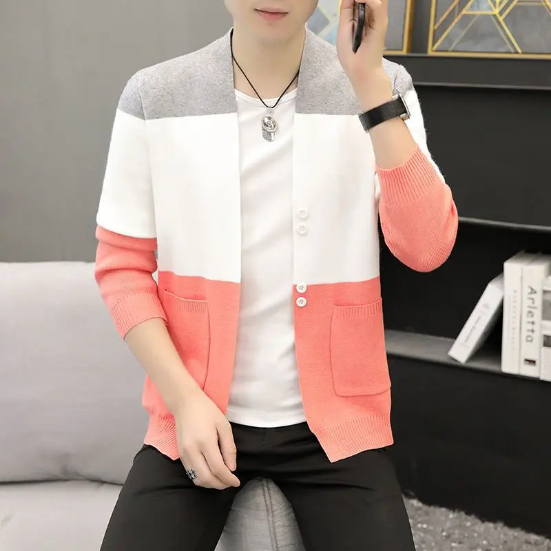 

Men's Clothing Pink Knit Sweater Male Smooth Pullovers with Pockets Baggy Order Y2k Vintage Classic Sweat-shirt Neck T Cotton A