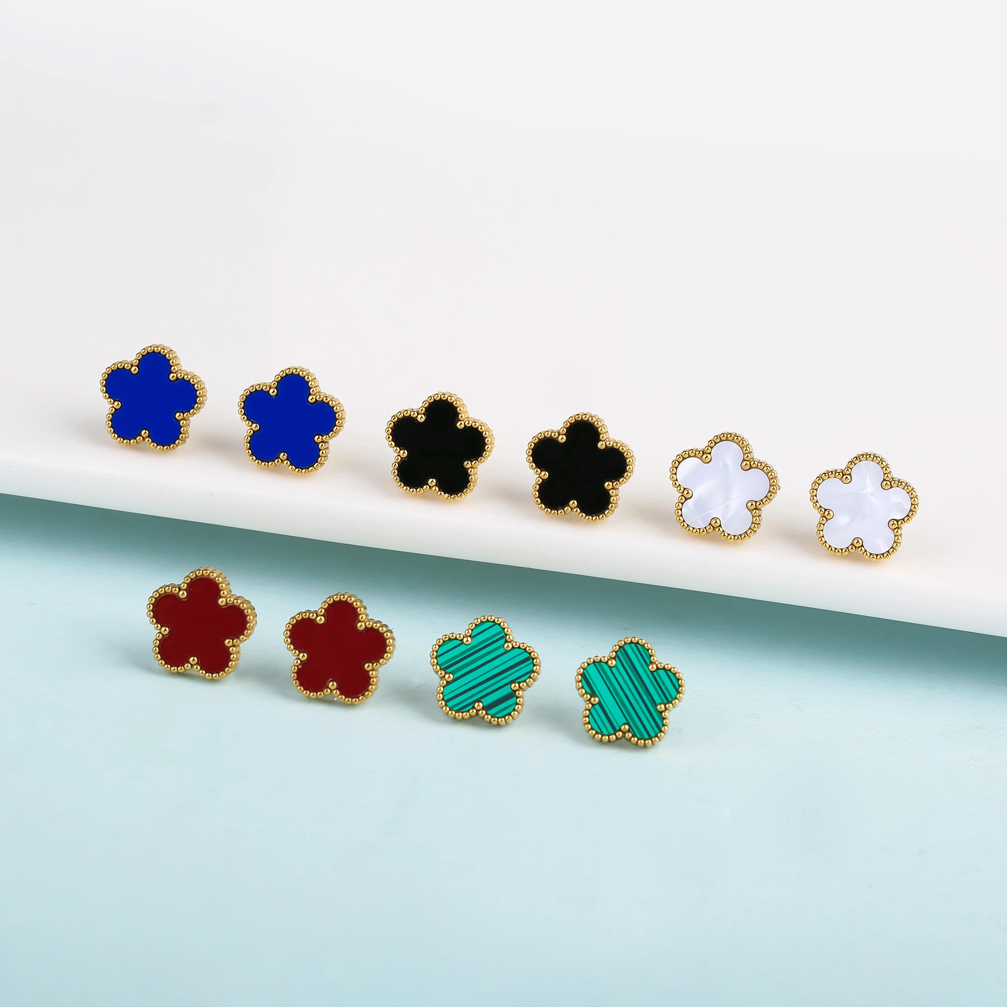 Hot Selling New Minimalist Plant Five Leaf Flower Set Gold-Plated Stainless Steel Non Fading Women's Jewelry Clover Gift