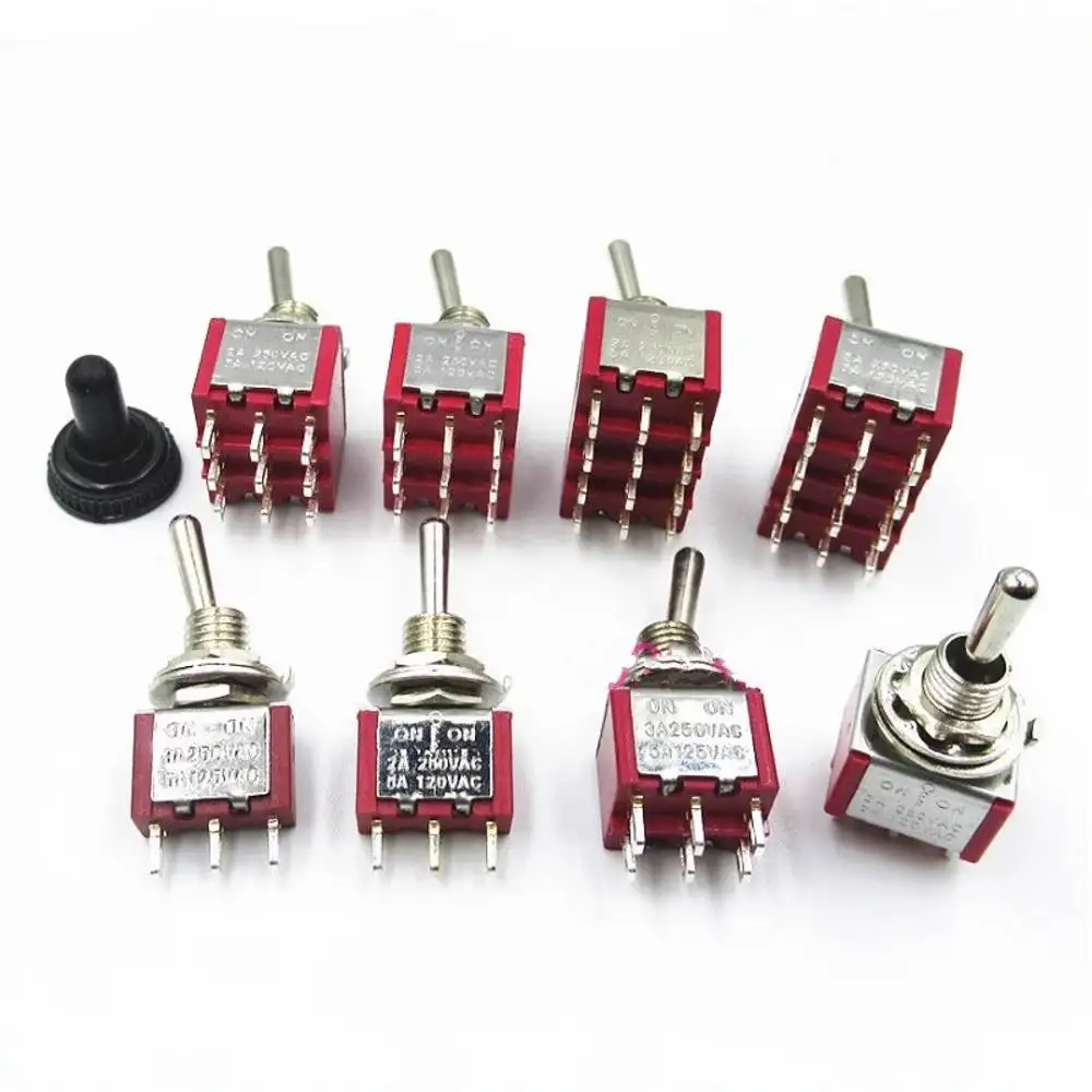 Interruptor de Alavanca Vermelho Mini Lever Posições Auto-resetting on Off-on on on Off a 3pin 6pin Montagem de mm Mts102 103 202 20 Peças