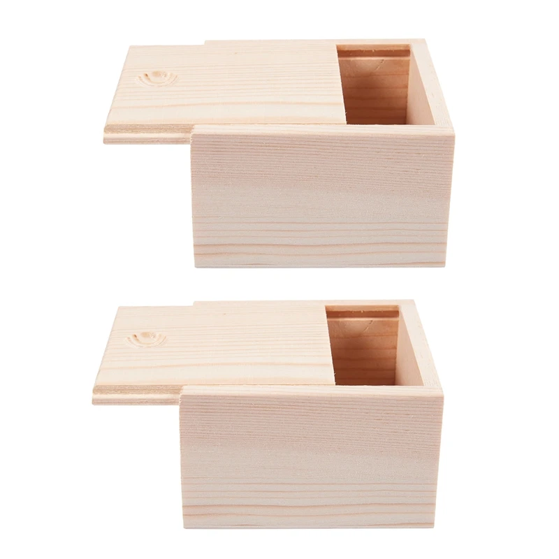 

2X Small Plain Wooden Storage Box Case For Jewellery Small Gadgets Gift Wood Color