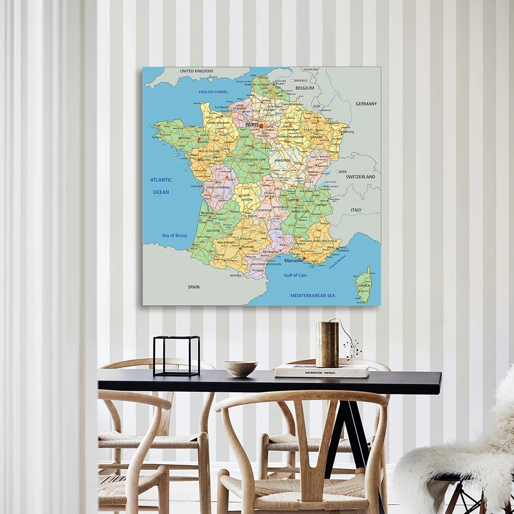 150*150cm Political Map of France French Non-woven Canvas Painting Wall Poster Living Room Home Decor School Supplies
