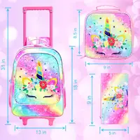 Rolling Backpack for Girls and Boys Kids Unicorn Dinosaur Bookbag with Roller Wheels Suitcase School Bag Set 3