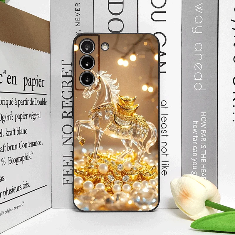 Luxury Crystal Golden Horse Pattern Shockproof Soft Phone Case