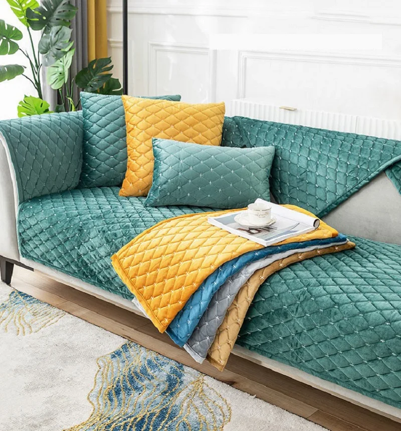 

Plush Sofa Cover Solid Color Super Soft Living Room Sofa Cushion Modern Simple Non-Slip Sofa Back Cover Towel Can Be Custom Size