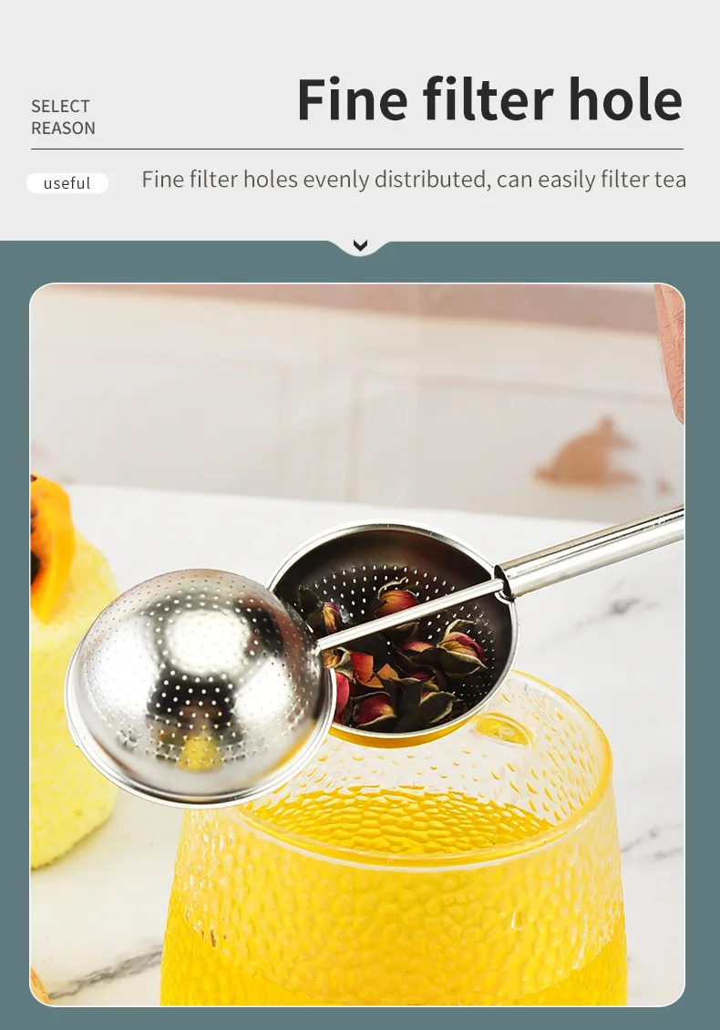 Description Picture 5 of itemStainless Steel Tea Infuser Sphere Mesh Tea Strainer Coffee Herb Spice Filter Diffuser Handle Tea Ball Tea Spoon Infuser Filter