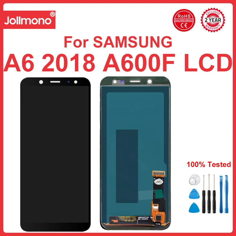 Экран дисплея A600, для Samsung Galaxy A6 2018 A600 A600F A600FN, ЖК-дисплей, цифровой сенсорный экран в сборе, замена