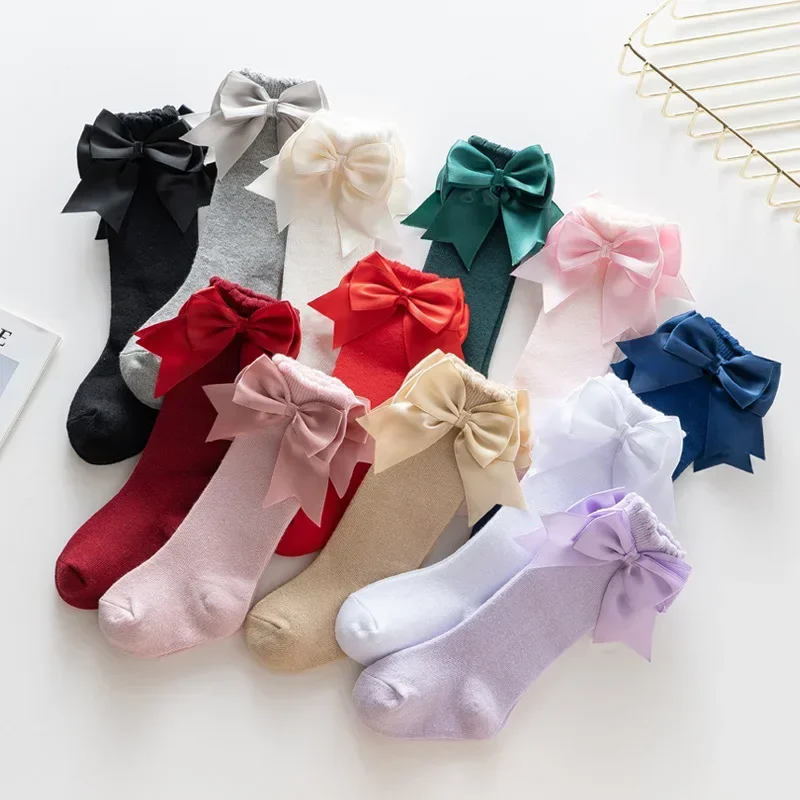 Kids Knee High Cotton Socks For 0-5Years Baby Girls Big Bow Soft Toddlers Princess Children cotton socks,kids socks,baby socks,girls socks