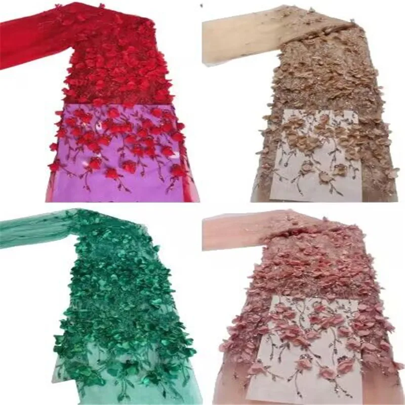 

French Tulle Lace 3D flowers Fabric African Christmas Lace Fabric 2023 High Quality Nigerian Swiss Lace Fabric For Party Dress
