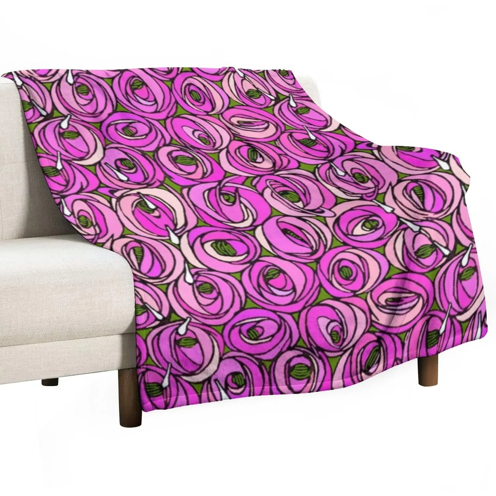 

Charles Rennie Mackintosh flowers design, pink, white Throw Blanket Stuffed Blankets Flannels Blanket