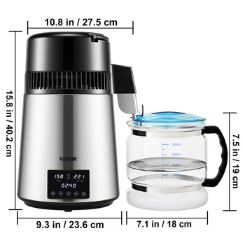 VEVOR 1.5L/H Distilling Speed 4L Water Distiller Treatmen Purifier Filter Touch Screen Time Setting 304 Stainless Home Appliance 6