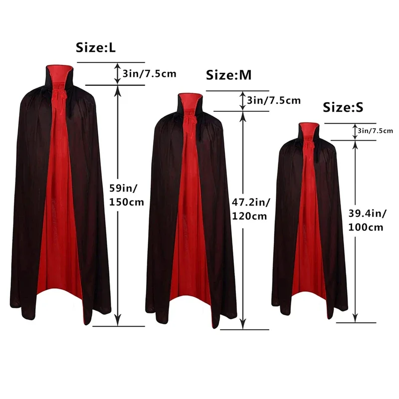 Unisex Christmas Halloween Witch Party Reversible Hooded Stand Collar Adult Vampires Cape Cloak Masquerade Cape Costume
