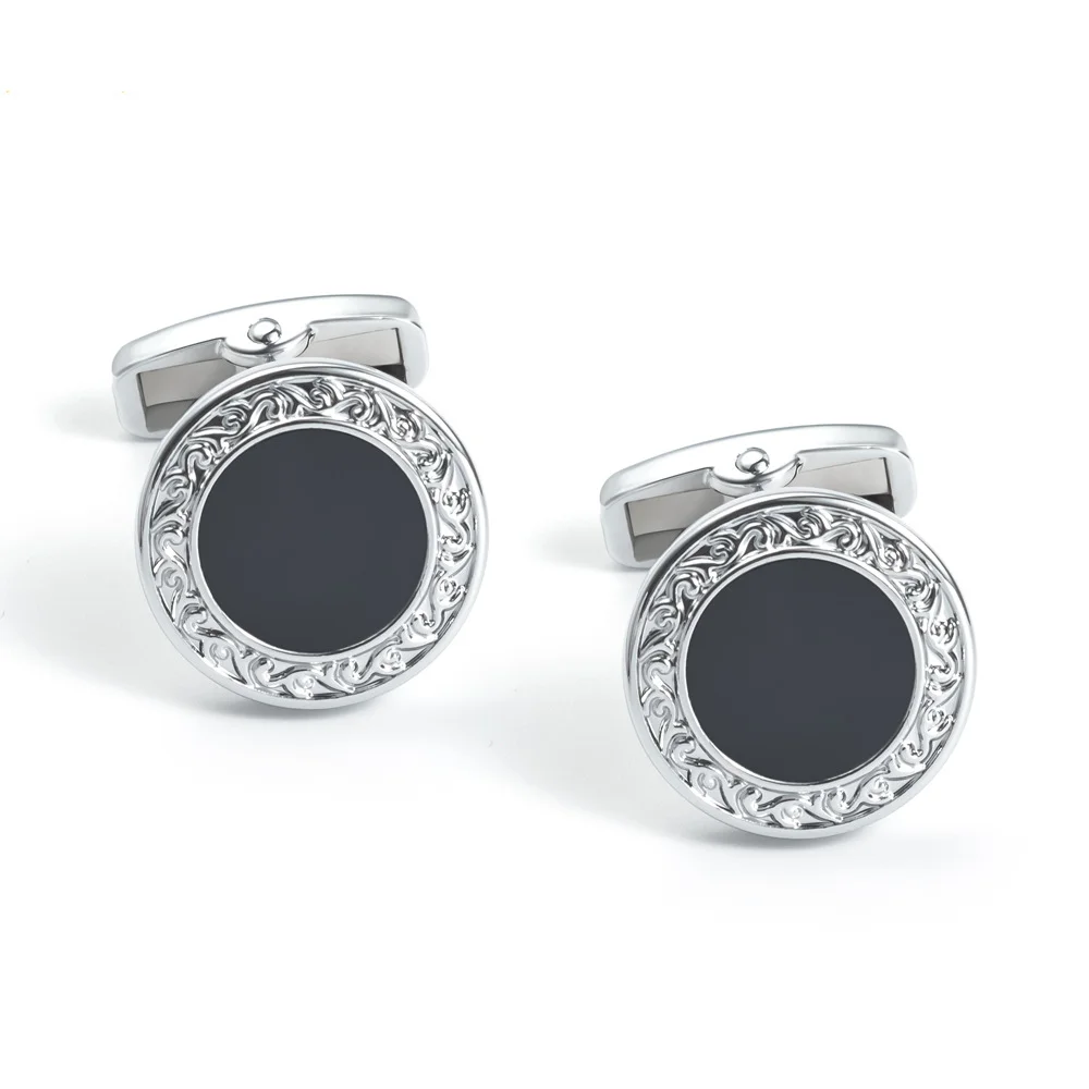 New High-end Men's French Shirt Cufflinks Fashionable And Versatile Round Enamel Cufflinks_voghion.com