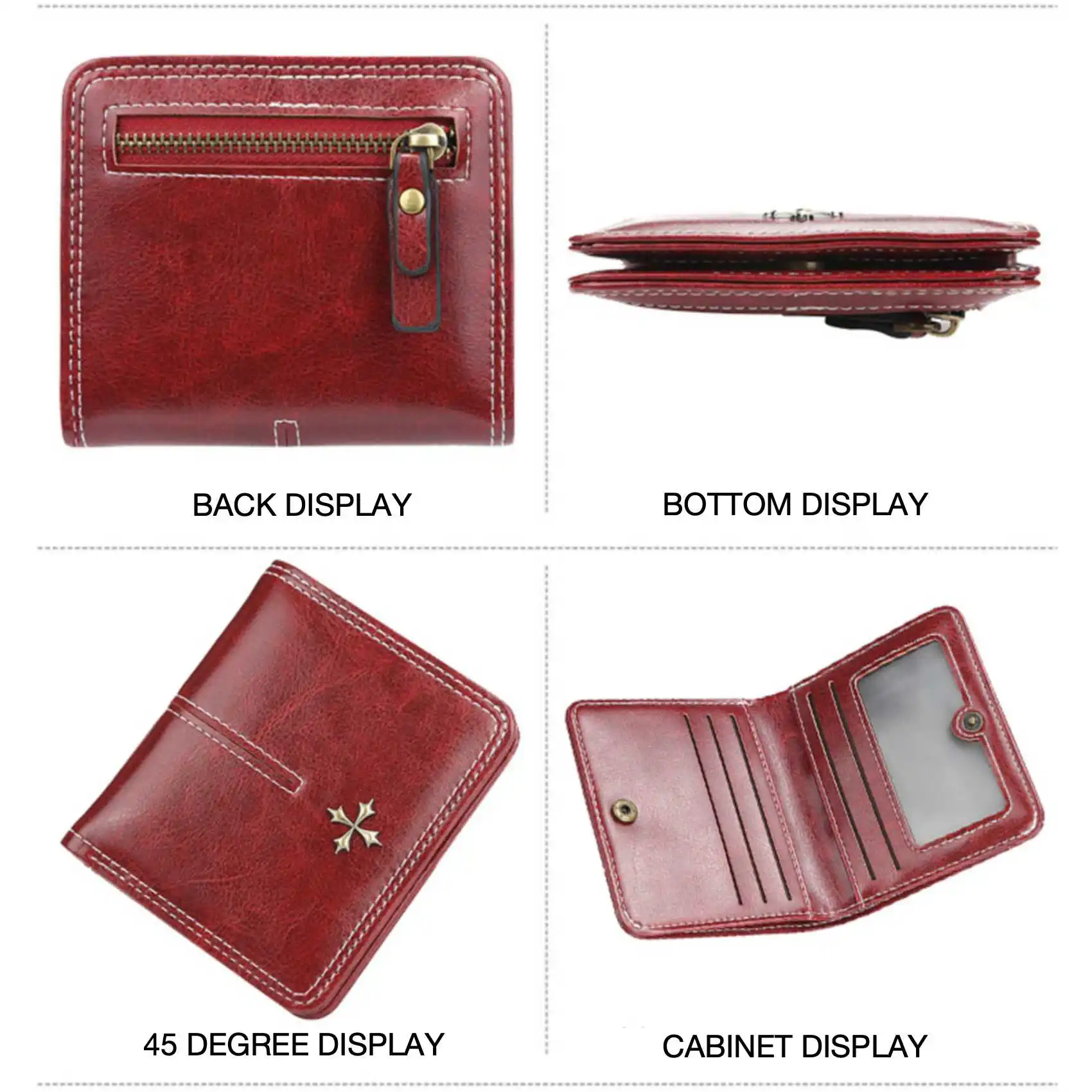 Womens Oil Wax Skin Short Wallet - Multi-Card Zipper Coin Purse