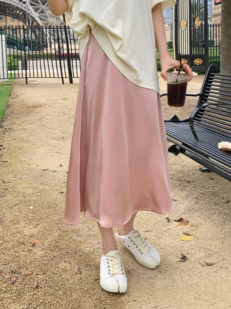 High Waist Pregnancy Skirts Solid Color Spring Summer Maternity A-Line Skirts Ankle-length Pregnant Woman Long Loose Belly Skirt