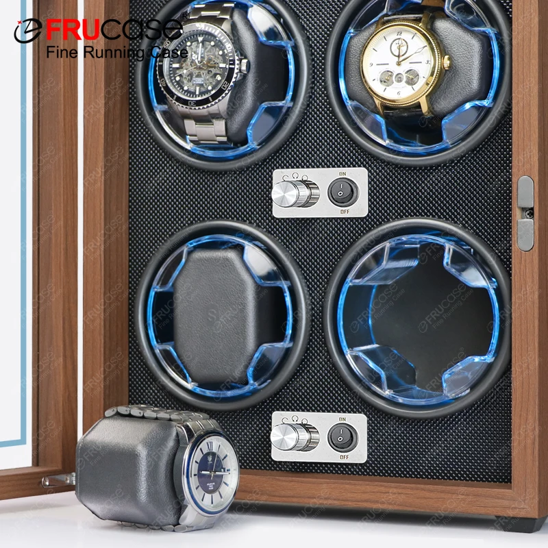 Wooden Watch Winder for Automatic Watches 4 Rolex Box Jewelry Display Collector Storage Wood grain with light watch winder
