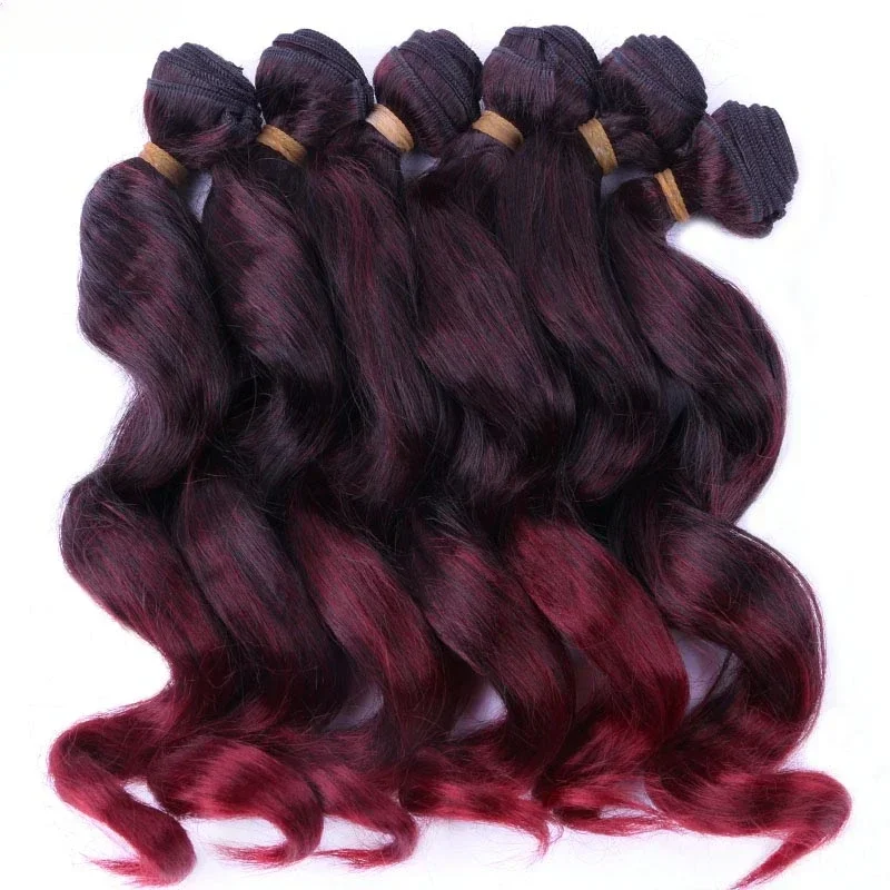 Synthetic Hair Extensions Deep Wavy Weave Bundles Synthetic Hair Extensions Afro Kinky Curly 6Ps/Lot 14/18 Inch Ombre Brown Wavy Hair Bundles for Women