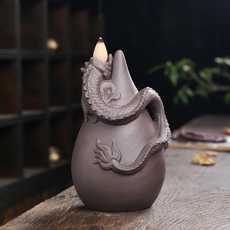 1pc Ceramic Waterfall Vintage Dragon Backflow Incense Burner Furnace Home Decorcreative Home Aromatherapy Gift (without Incense)