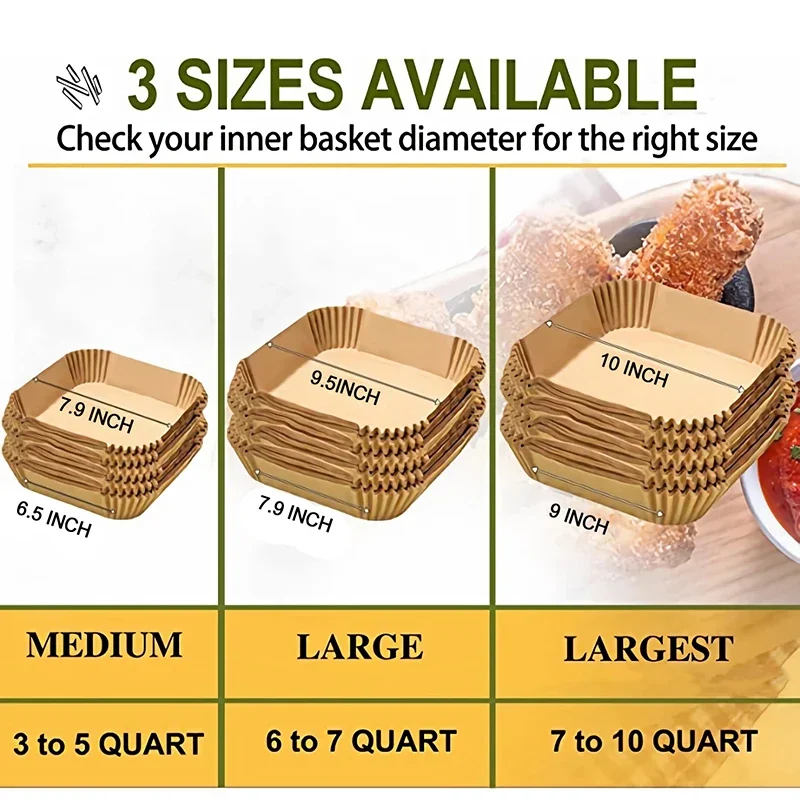 50PCS Air Fryer Disposable Paper Liner Non-Stick Oil-proof Parchment Mat for Cooking Microwave Oven Steaming Basket Baking Tools