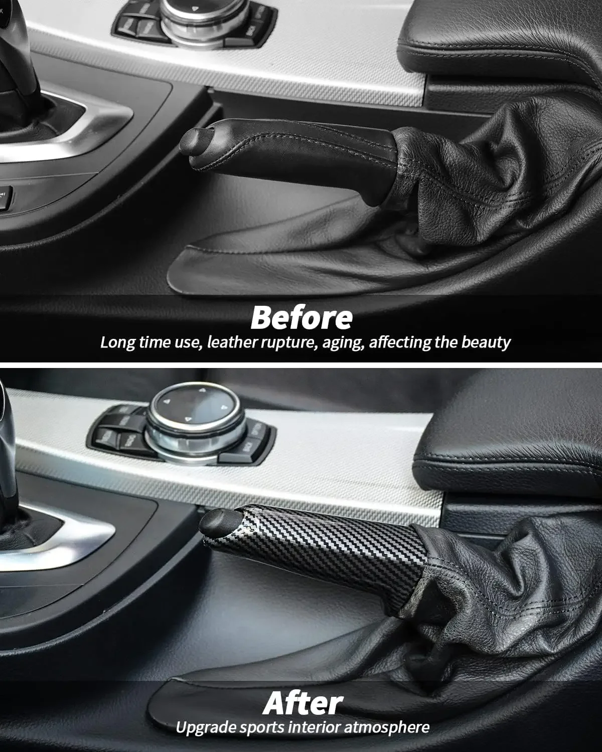 Brake handle is suitable for BMW E90 E60 E46 E92 F30 F32 F20 and adjustable carbon fiber (ABS material) of BMW 1 3 5 series.